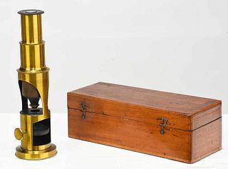 Vintage Brass Microscope in Fitted Wooden Case