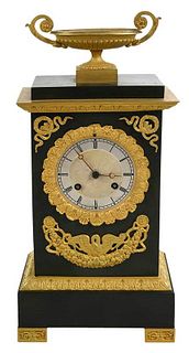French Empire Gilt and Patinated Bronze Clock