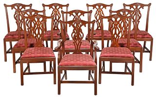 Ten Chippendale Mahogany Style Dining Chairs