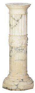 Classical Carved Alabaster Column Form Pedestal