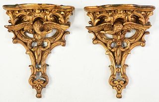 Pair Chippendale Style Gilt Eagle Brackets