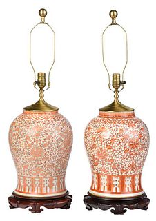 Pair Chinese Porcelain Vases Mounted as Lamps