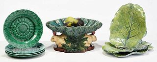 Majolica Rabbit Compote with Leaf Plates, Fruit