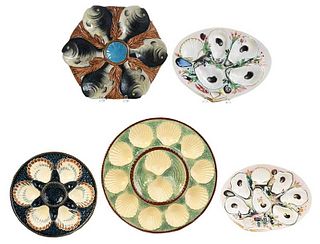Five Majolica Oyster Plates including Union Porcelain