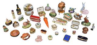 33 Porcelain Trinket Boxes, Three Herend Figures