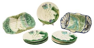 Nine French Majolica Serving Pieces