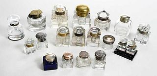 19 Vintage Crystal, Brass, and Silver Inkwells