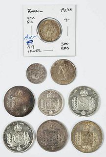 Group of Nine Silver Brazilian Coins