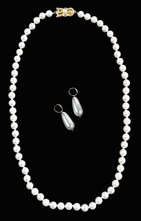 Mikimoto 18kt. Pearl Necklace & Faux Pearl Drops
