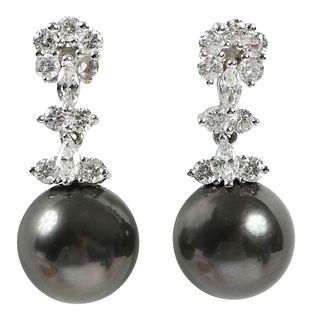 18kt. Diamond and Pearl Earrings
