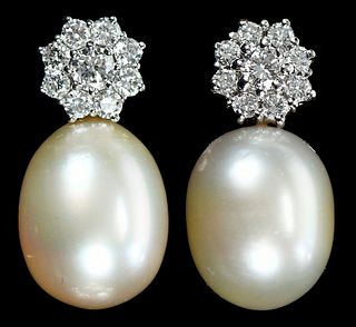 Platinum, Diamond and Pearl Earrings