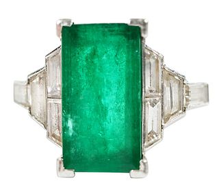 Antique Platinum, Emerald & Diamond Ring