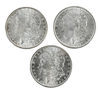 Ten Uncirculated 1887 Silver Morgan Dollars 