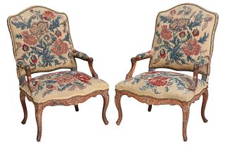 Pair of Provincial Louis XV Walnut Arm Chairs