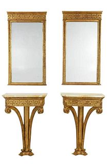 Pair Neoclassical Style Pier Tables and Mirrors