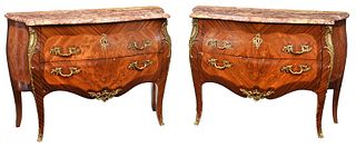 Pair Louis XV Style Marquetry Commodes