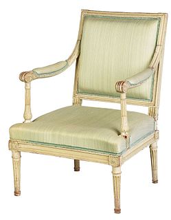 Louis XVI Carved and Paint Decorated Fauteuil