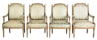 Suite of Four Louis XVI Carved and Painted Fauteuils