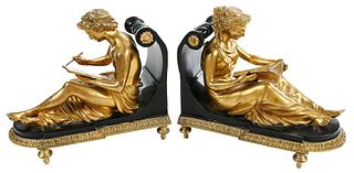 Pair Empire Style Gilt Bronze Figural Bookends