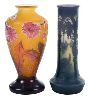 DeVez and Galle Cameo Art Glass Vases