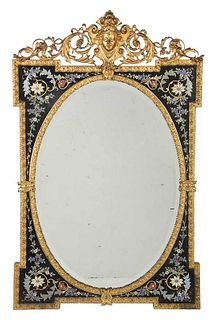 Fine French Enameled and Gilt Bronze Mirror