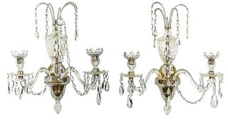Pair Adam Style Cut Glass and Brass Wall Sconces