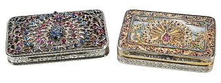 Two Jeweled Silver Cases with Peacocks