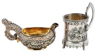 Russian Silver and Enamel Kovsh and Mug