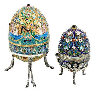 Two Russian Silver and Enamel Eggs