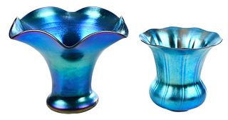 Two Steuben Blue Aurene Art Glass Vases