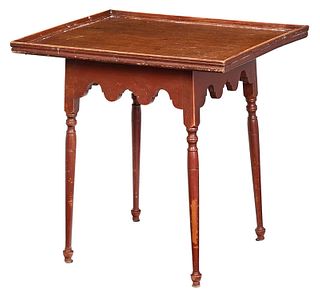 Fine American Queen Anne Red Painted Tea Table