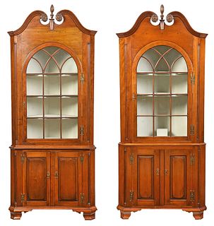 Pair American Chippendale Cherry Corner Cupboards