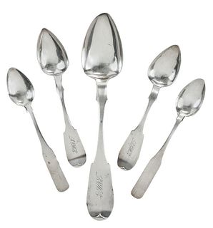 Five Pyle and Flowers Tennessee Coin Silver Spoons