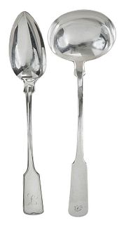 Marquand Coin Silver Ladle and Serving Spoon