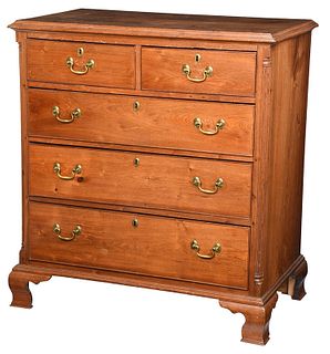 American Chippendale Walnut Five Drawer Chest