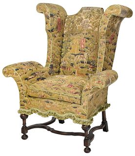 William and Mary Style Needlework Wing Chair