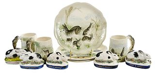 11 Majolica and Staffordshire Rabbit Ceramics