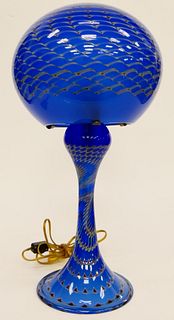 JOSEPH CLEARMAN BLUE ART GLASS LAMP & SHADE