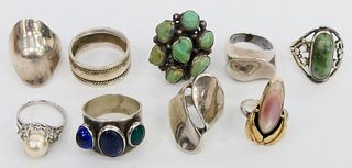 LOT OF 9 VARIOUS STERLING SILVER RINGS