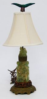 ANTIQUE CHINESE GREEN QUARTZ COVERED VASE LAMP