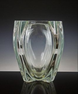LARGE HEAVY CLEAR MURANO OGGETTI CRYSTAL VASE