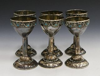 (6) PERSIAN SILVER TURQUOISE CABOCHON CUPS 8 OZT