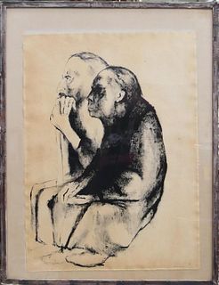 AUBREY SCHWARTZ (USA b1928) INK ON PAPER OF COUPLE