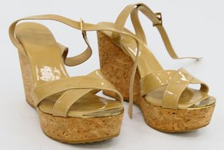JIMMY CHOO CORK AND LEATHER HIGH HEEL SHOES