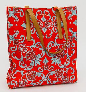ESCADA RED TOTE CANVAS AND LEATHER TOTE