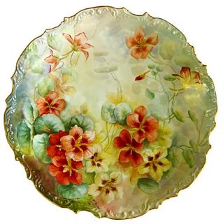 Wm GUERIN LIMOGES HAND PAINTED 15" FLORAL CHARGER