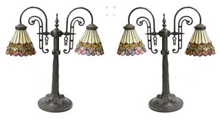 Pr TANIA BRICEL TIFFANY STYLE TWO ARM TABLE LAMPS