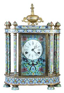 Large Chinese Cloisonne Enamel Mantle Clock