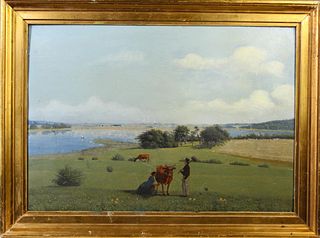 Hudson River Landscape w/ Figures, 19th C