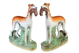 Pair Large English Staffordshire Whippets 19th C.